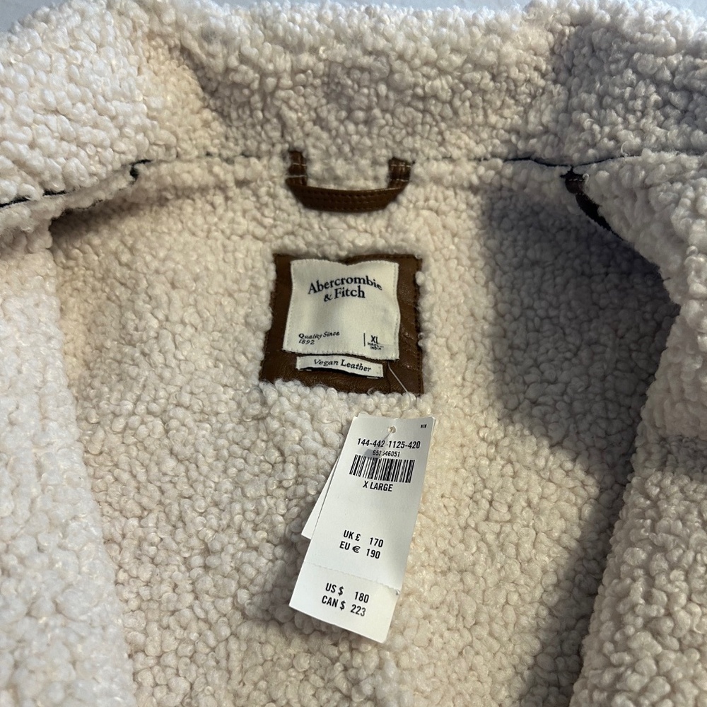 Abercrombie & Fitch Shearling and Vegan Leather Brown Coat NWT - Picture 3 of 4